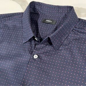 Theory Men's Navy w/ polka dot pattern button down size large lightweight cotton